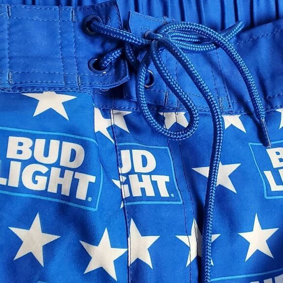 Bud Light Men's Swim Trunks Blue Star Logo Board Shorts 2XL 44/46 Lined Drawstri - Picture 7 of 9